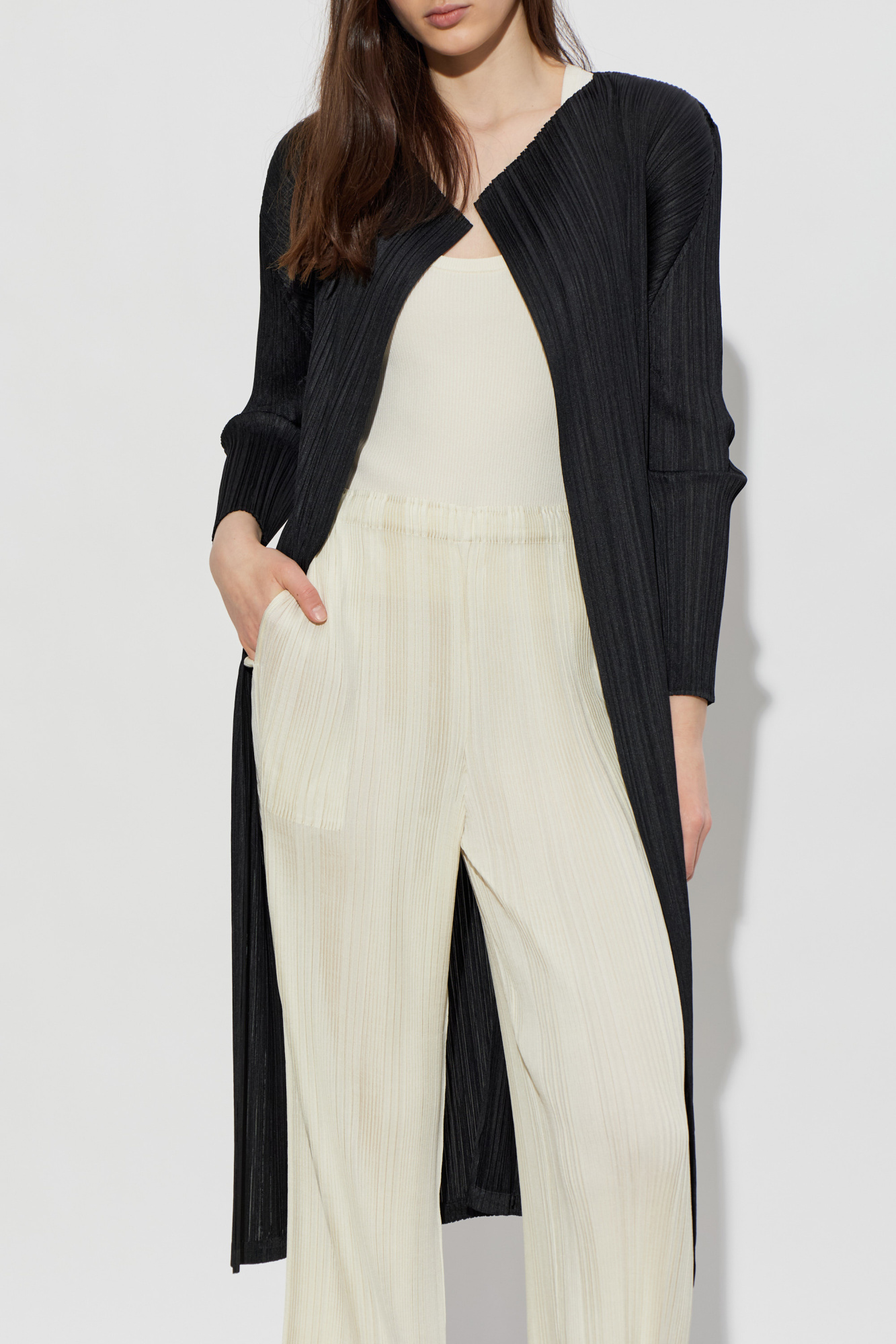 Pleats Please Issey Miyake Pleated cardigan with side slits